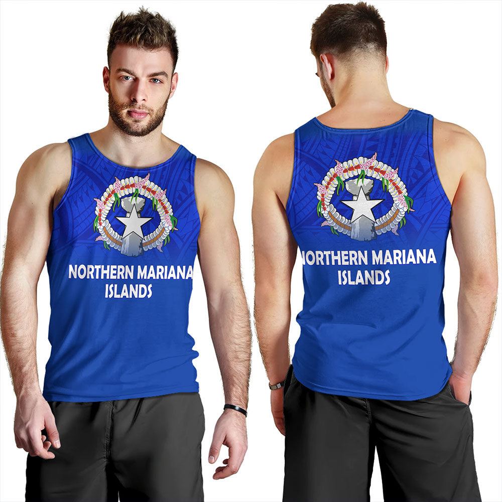 Northern Mariana Islands Tank Top - Flag Color With Traditional Patterns