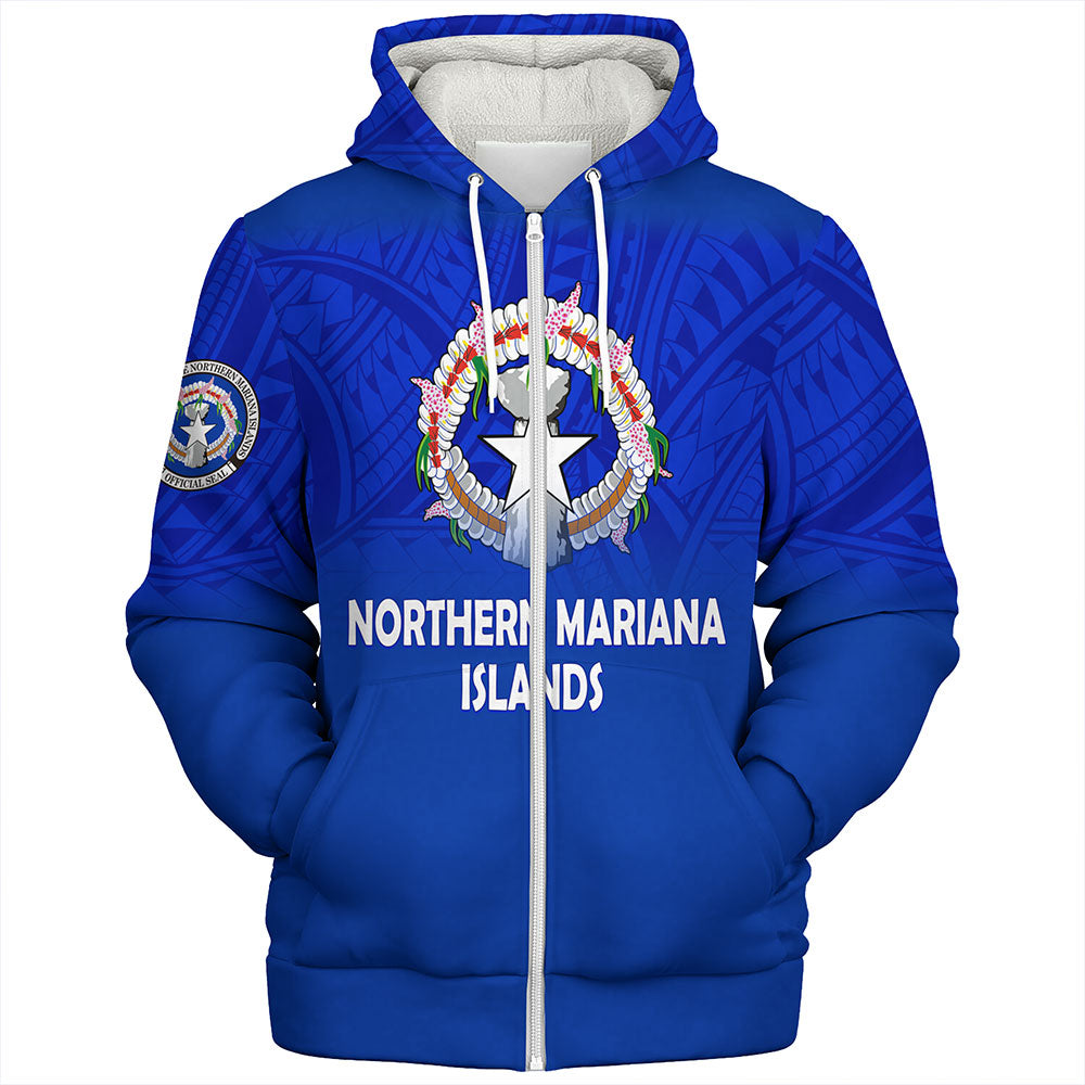 Northern Mariana Islands Sherpa Hoodie - Flag Color With Traditional Patterns