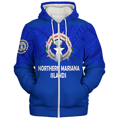 Northern Mariana Islands Sherpa Hoodie - Flag Color With Traditional Patterns