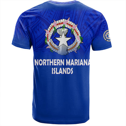 Northern Mariana Islands T-Shirt - Flag Color With Traditional Patterns