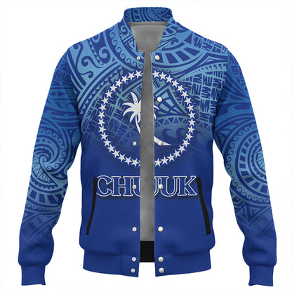 Chuuk State Baseball Jacket Flag Color With Traditional Patterns