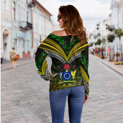 Cook Islands Off Shoulder Sweatshirt Flag Color With Traditional Patterns