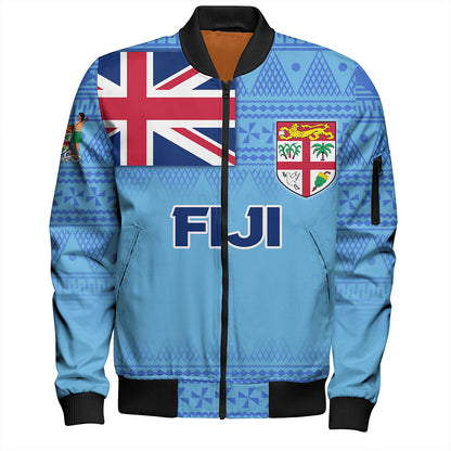Fiji Bomber Jacket - Flag Color With Traditional Patterns