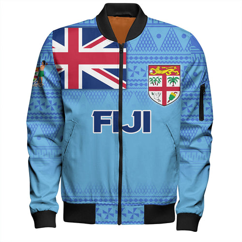 Fiji Bomber Jacket - Flag Color With Traditional Patterns