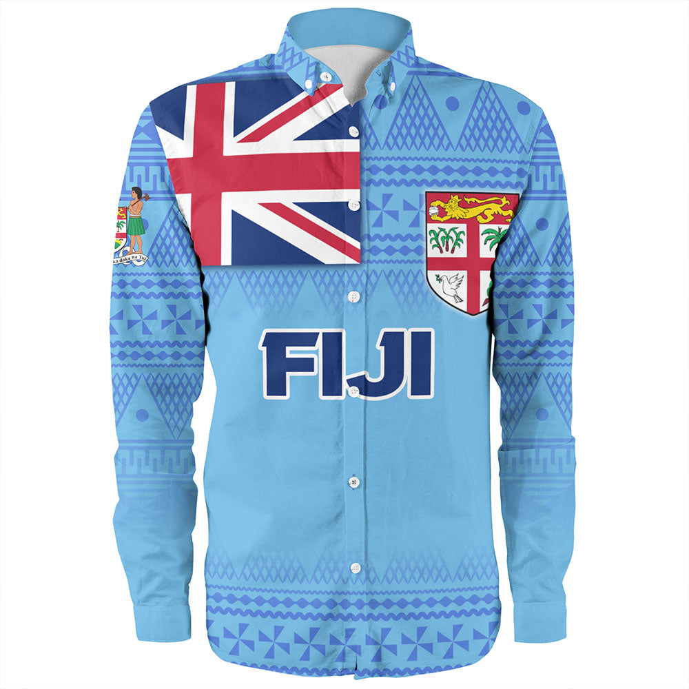 Fiji Long Sleeve Shirt - Flag Color With Traditional Patterns