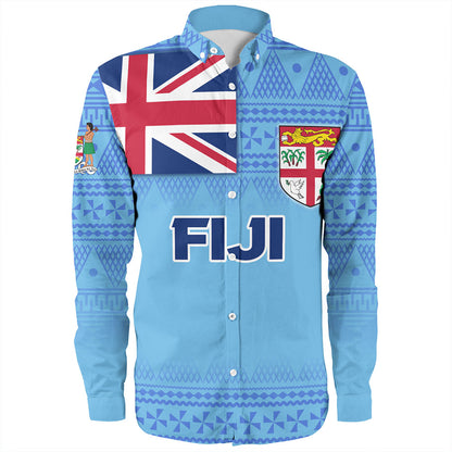 Fiji Long Sleeve Shirt - Flag Color With Traditional Patterns