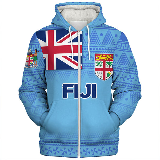 Fiji Sherpa Hoodie - Flag Color With Traditional Patterns