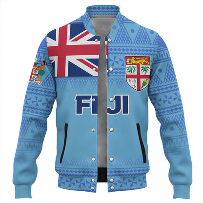 Fiji Baseball Jacket - Flag Color With Traditional Patterns