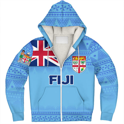 Fiji Sherpa Hoodie - Flag Color With Traditional Patterns