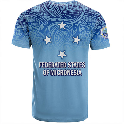 Federated States Of Micronesia T-Shirt - Flag Color With Traditional Patterns