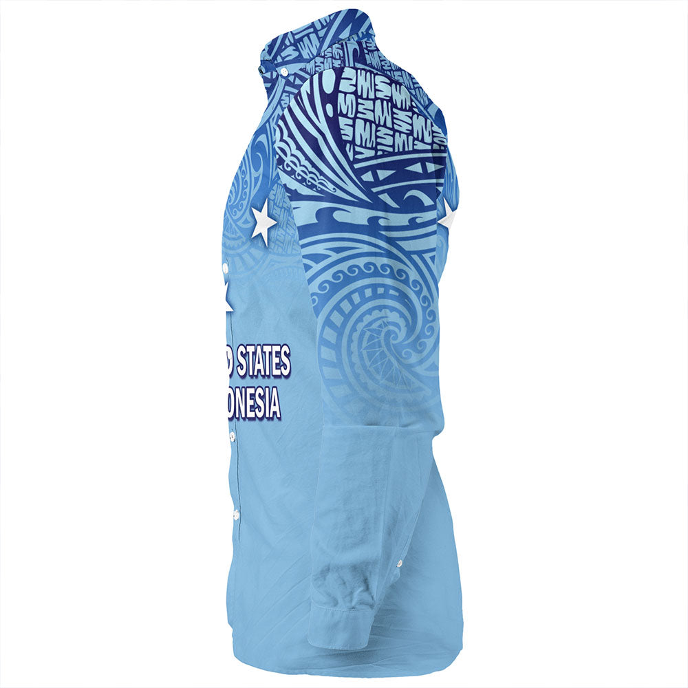 Federated States Of Micronesia Long Sleeve Shirt - Flag Color With Traditional Patterns