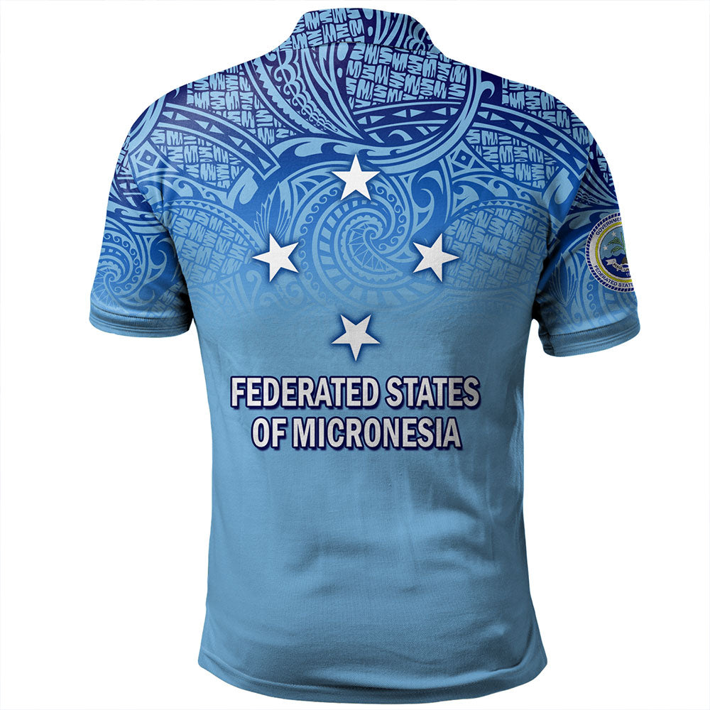Federated States Of Micronesia Polo Shirt - Flag Color With Traditional Patterns