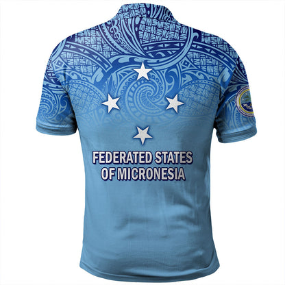 Federated States Of Micronesia Polo Shirt - Flag Color With Traditional Patterns