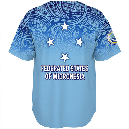 Federated States Of Micronesia Baseball Shirt - Flag Color With Traditional Patterns