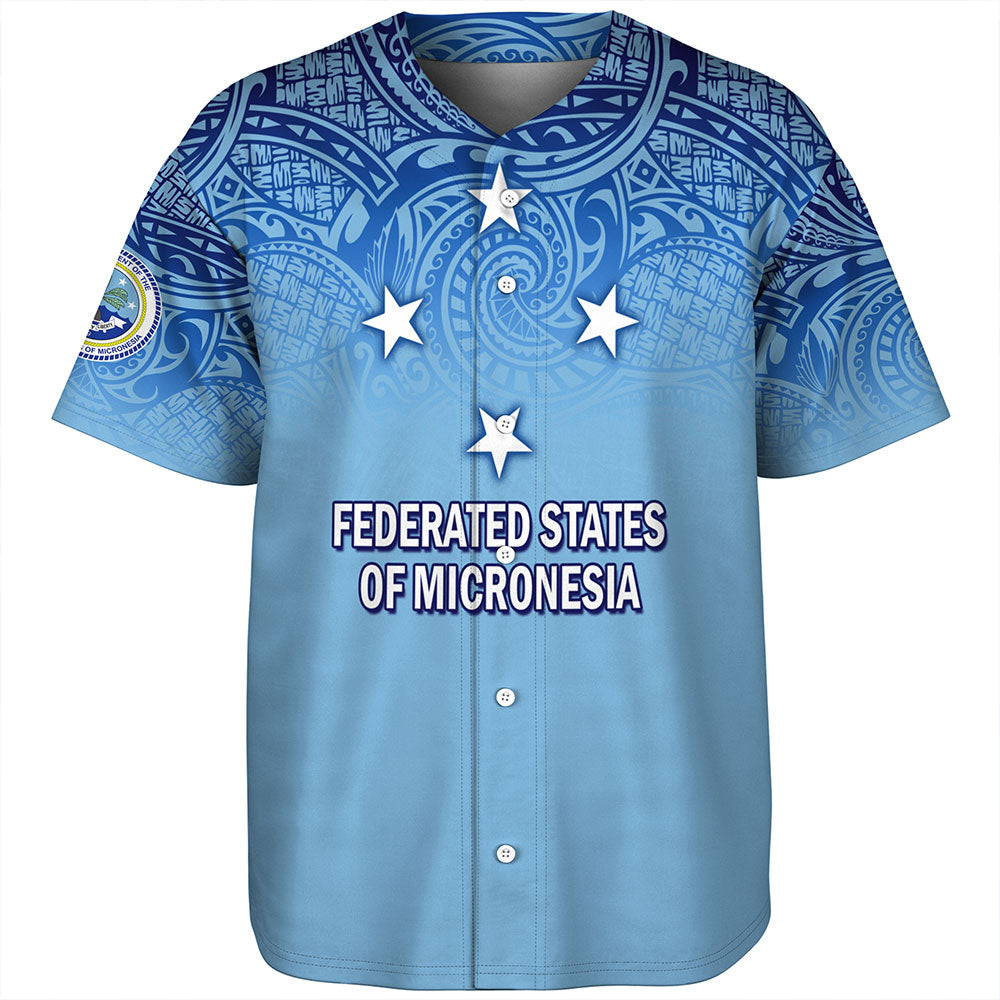 Federated States Of Micronesia Baseball Shirt - Flag Color With Traditional Patterns
