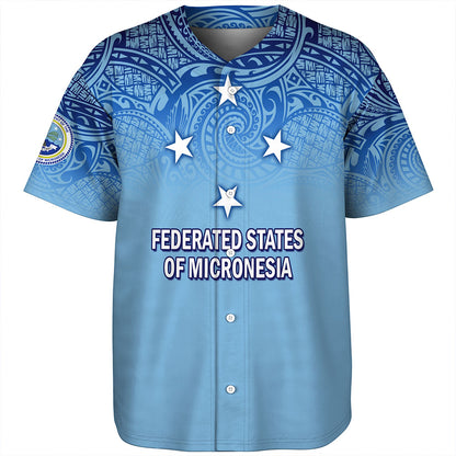 Federated States Of Micronesia Baseball Shirt - Flag Color With Traditional Patterns