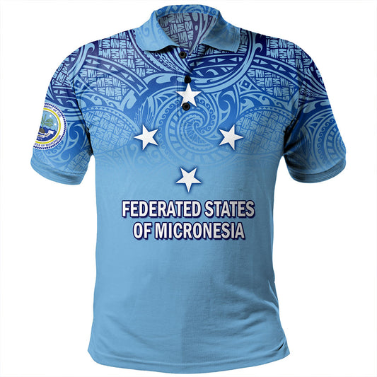 Federated States Of Micronesia Polo Shirt - Flag Color With Traditional Patterns