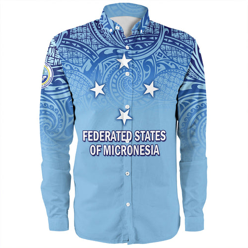 Federated States Of Micronesia Long Sleeve Shirt - Flag Color With Traditional Patterns