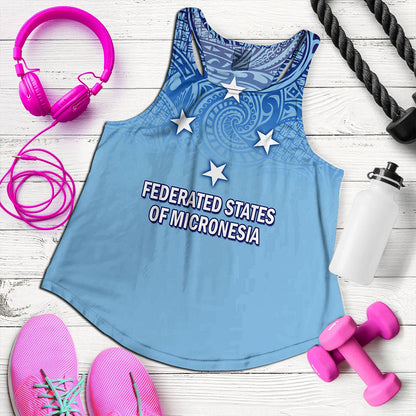 Federated States Of Micronesia Women Tank - Flag Color With Traditional Patterns