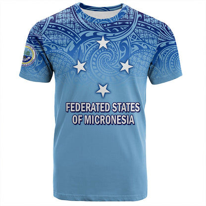Federated States Of Micronesia T-Shirt - Flag Color With Traditional Patterns