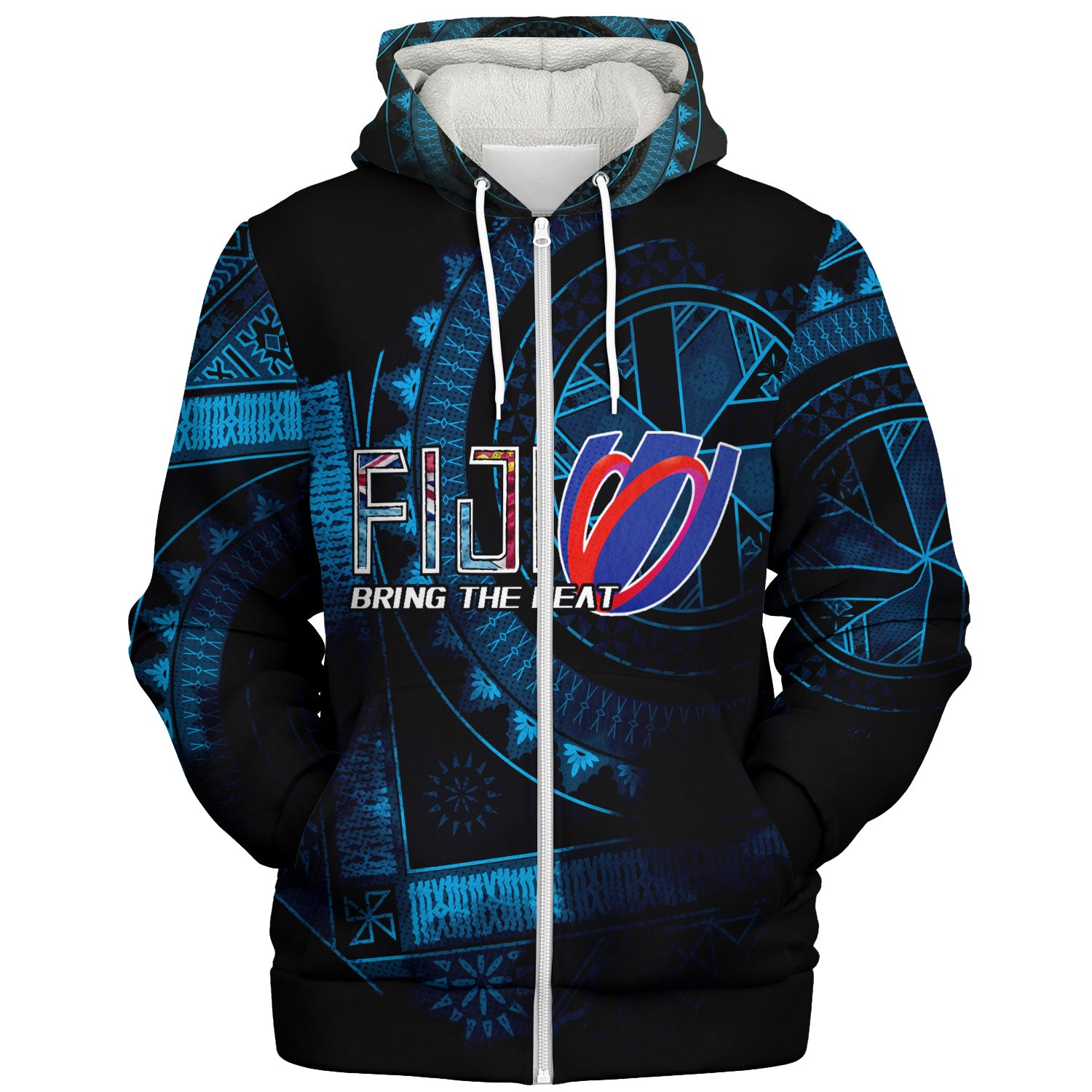 Fiji Custom Personalised Sherpa Hoodie Bring The Heat Rugby Cup