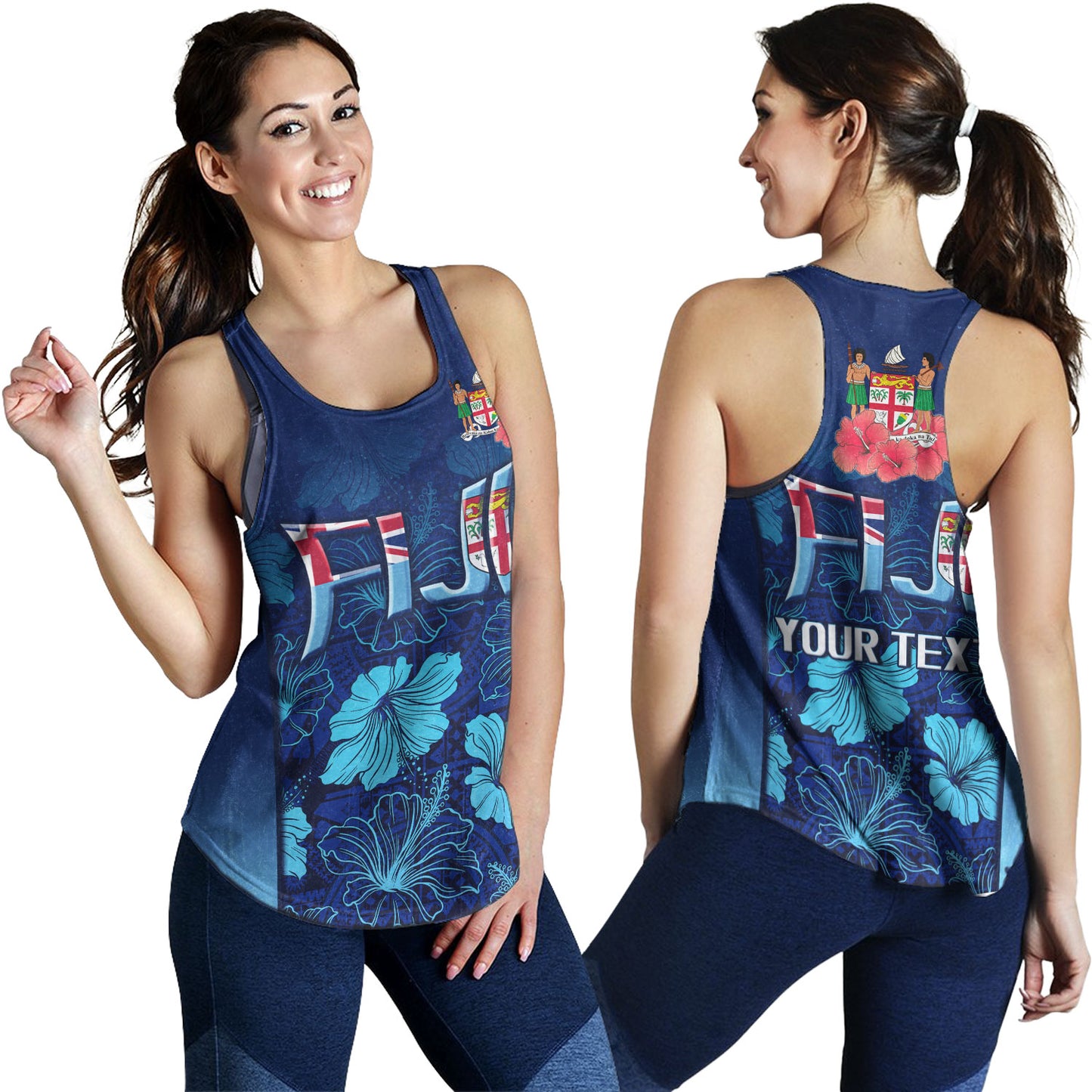 Fiji Custom Personalised Women Tank Fijian Traditional Patterns Hibiscus Flowers