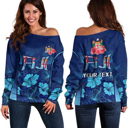 Fiji Custom Personalised Off Shoulder Sweatshirt Fijian Traditional Patterns Hibiscus Flowers