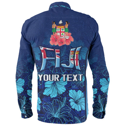Fiji Custom Personalised Long Sleeve Shirt Fijian Traditional Patterns Hibiscus Flowers