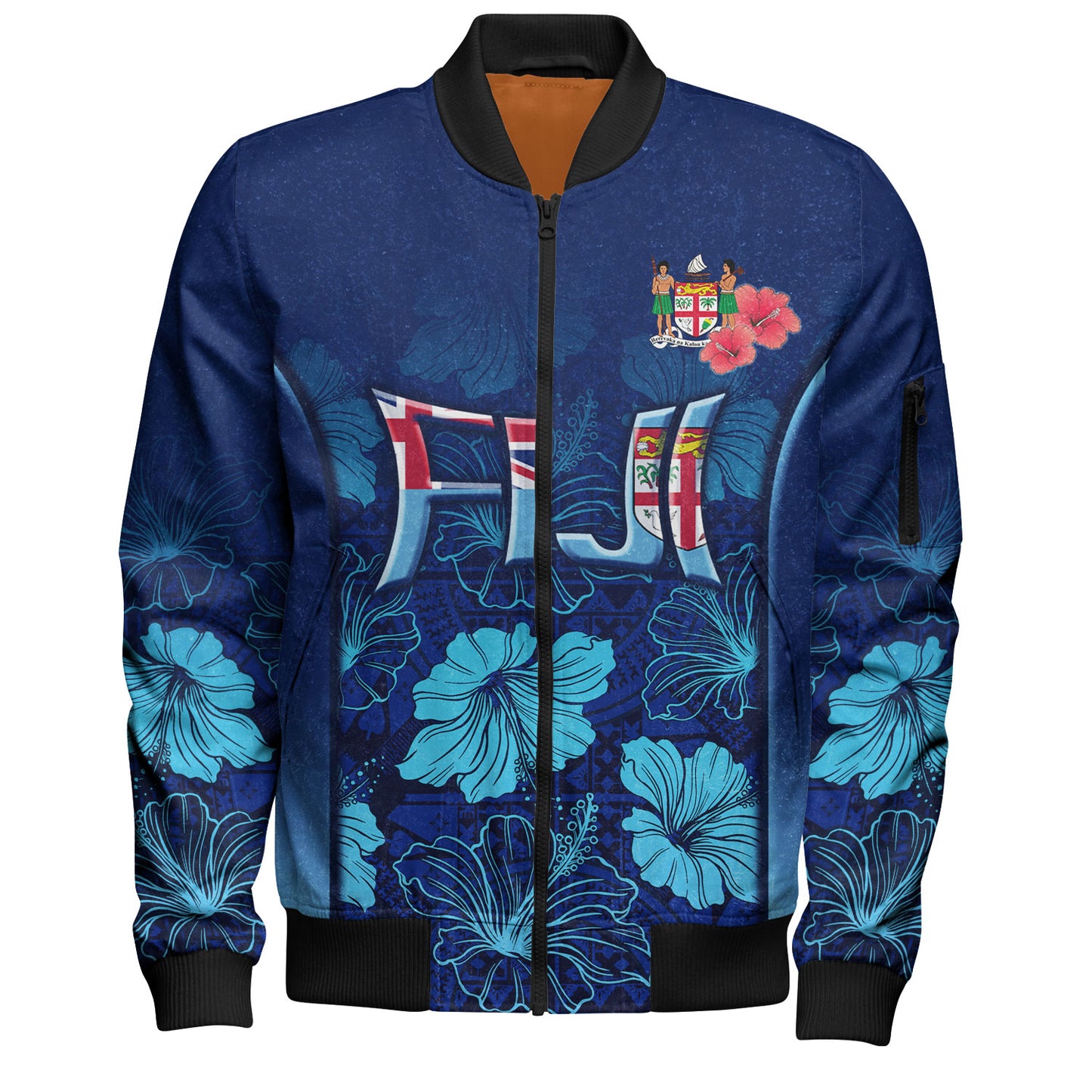 Fiji Custom Personalised Bomber Jacket Fijian Traditional Patterns Hibiscus Flowers
