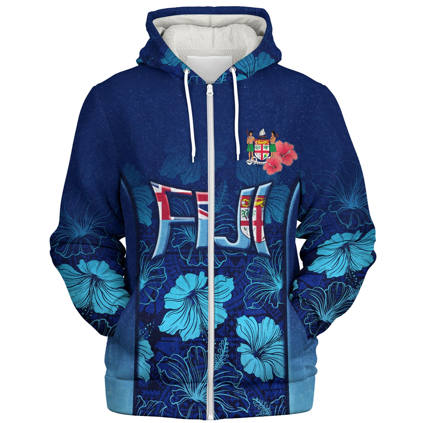 Fiji Custom Personalised Sherpa Hoodie Fijian Traditional Patterns Hibiscus Flowers