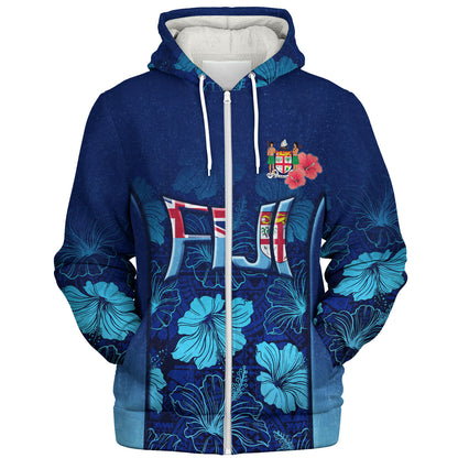 Fiji Custom Personalised Sherpa Hoodie Fijian Traditional Patterns Hibiscus Flowers