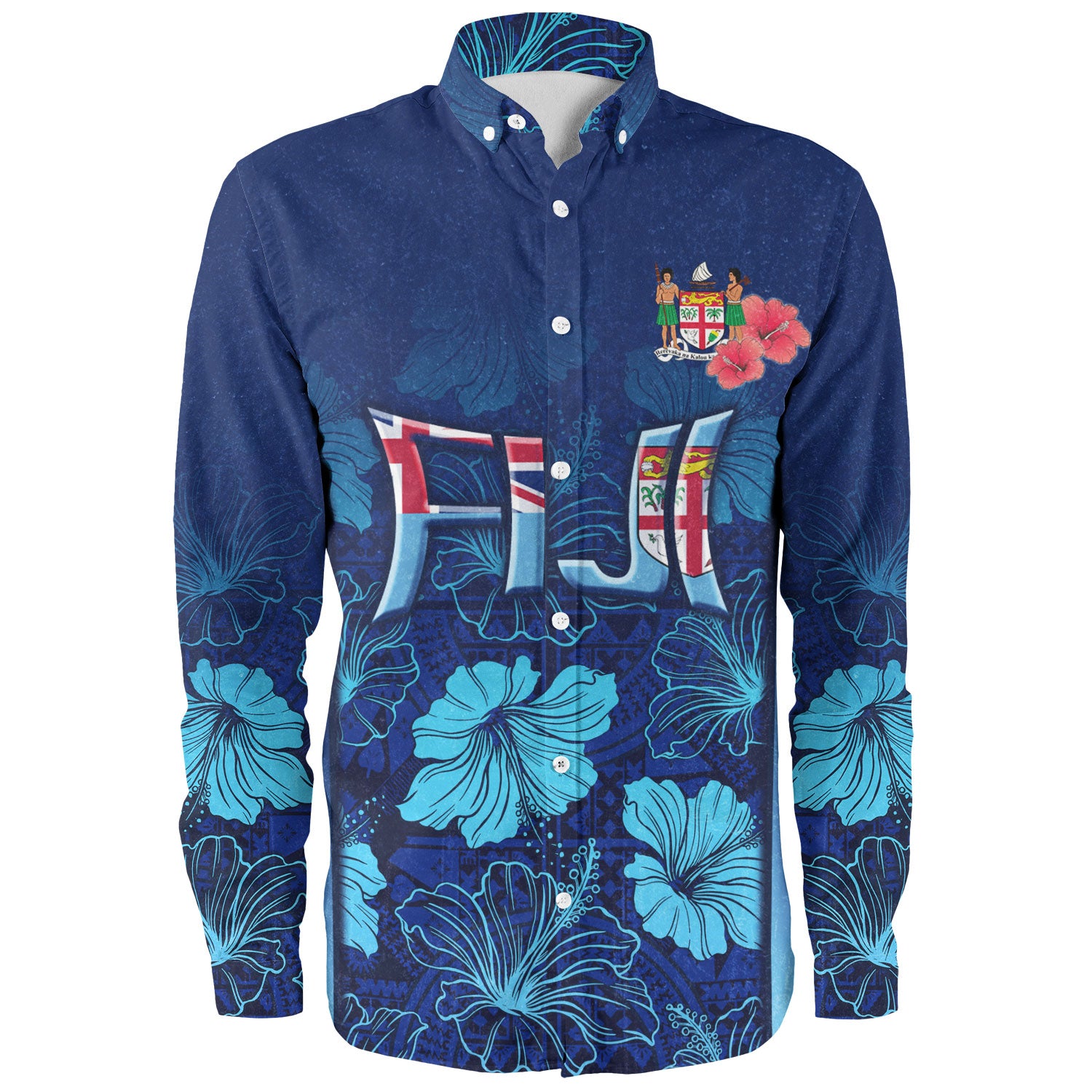 Fiji Custom Personalised Long Sleeve Shirt Fijian Traditional Patterns Hibiscus Flowers