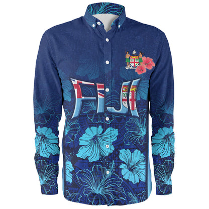 Fiji Custom Personalised Long Sleeve Shirt Fijian Traditional Patterns Hibiscus Flowers