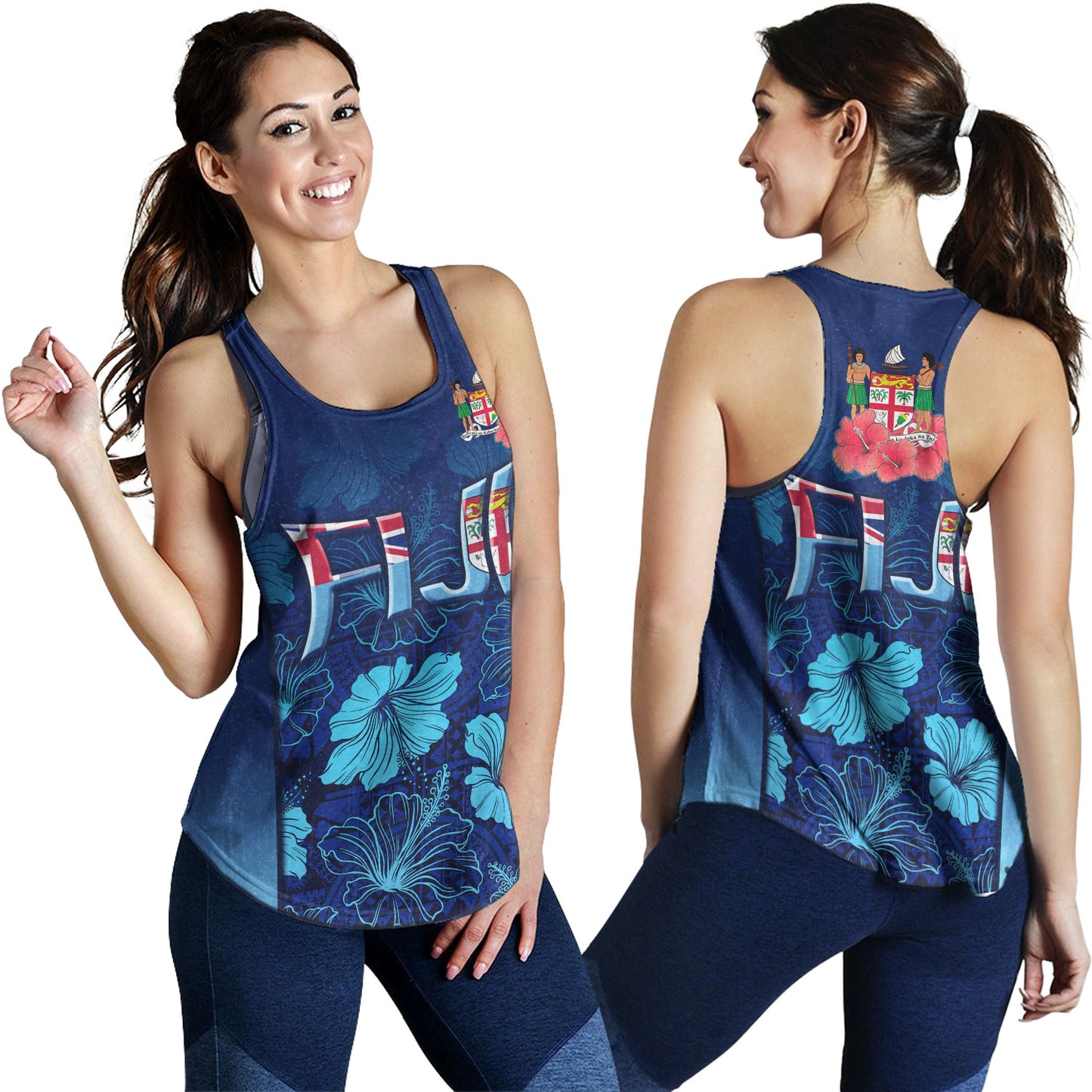 Fiji Custom Personalised Women Tank Fijian Traditional Patterns Hibiscus Flowers