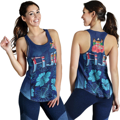 Fiji Custom Personalised Women Tank Fijian Traditional Patterns Hibiscus Flowers