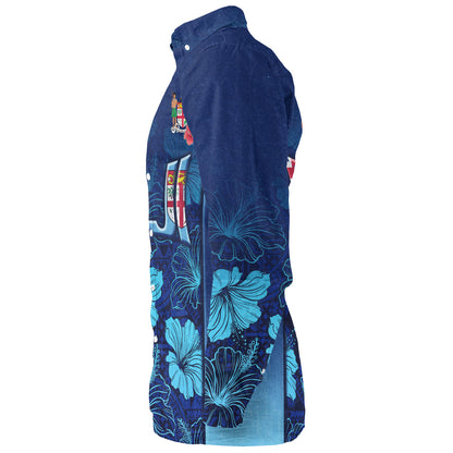 Fiji Custom Personalised Long Sleeve Shirt Fijian Traditional Patterns Hibiscus Flowers