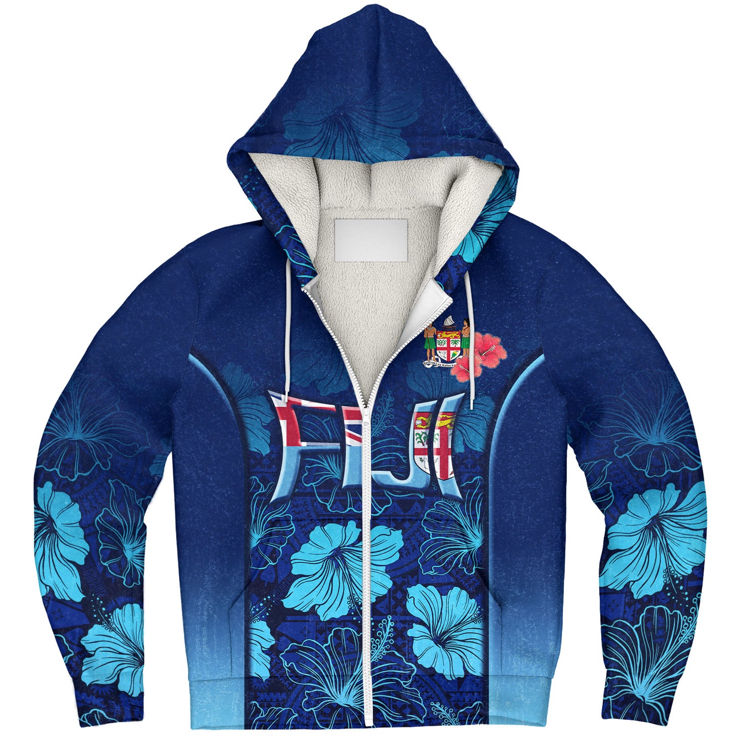 Fiji Custom Personalised Sherpa Hoodie Fijian Traditional Patterns Hibiscus Flowers