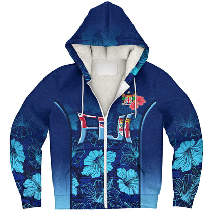 Fiji Custom Personalised Sherpa Hoodie Fijian Traditional Patterns Hibiscus Flowers