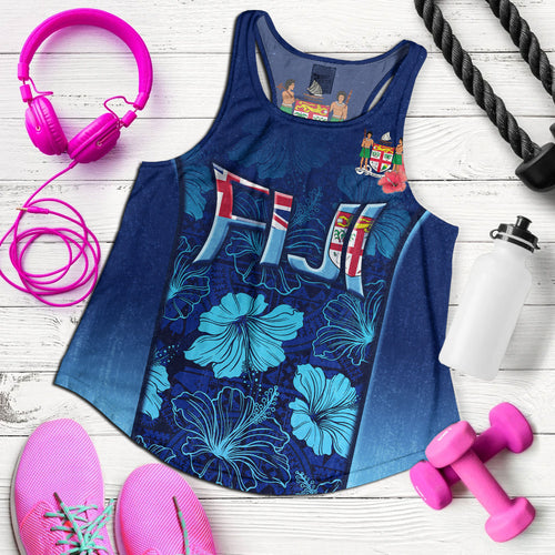 Fiji Custom Personalised Women Tank Fijian Traditional Patterns Hibiscus Flowers