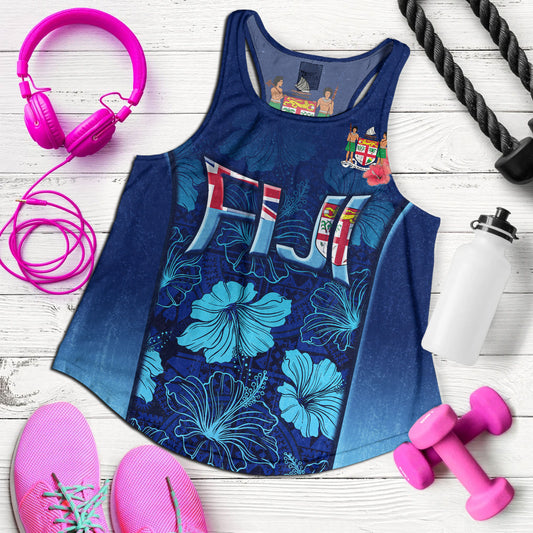 Fiji Custom Personalised Women Tank Fijian Traditional Patterns Hibiscus Flowers