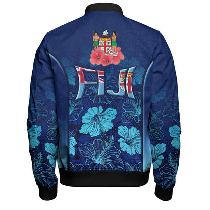 Fiji Custom Personalised Bomber Jacket Fijian Traditional Patterns Hibiscus Flowers