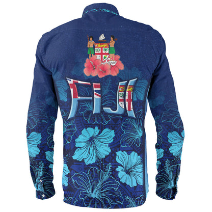 Fiji Custom Personalised Long Sleeve Shirt Fijian Traditional Patterns Hibiscus Flowers