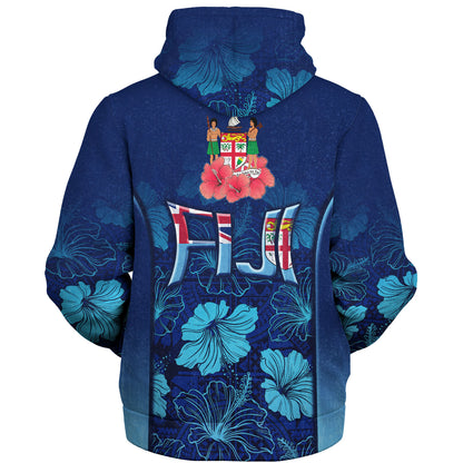 Fiji Custom Personalised Sherpa Hoodie Fijian Traditional Patterns Hibiscus Flowers