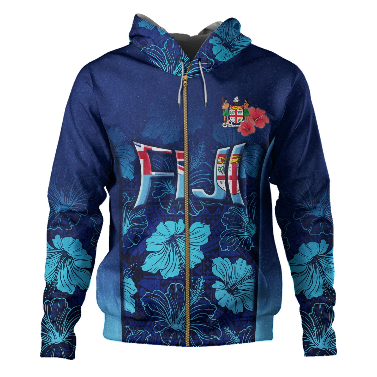 Fiji Custom Personalised Hoodie Fijian Traditional Patterns Hibiscus Flowers
