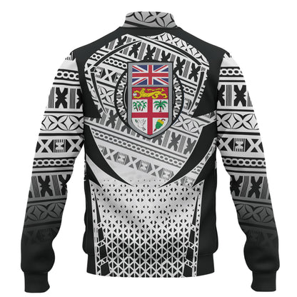 Fiji Baseball Jacket Flying Fijians Rugby Cup (Black-White Ver)