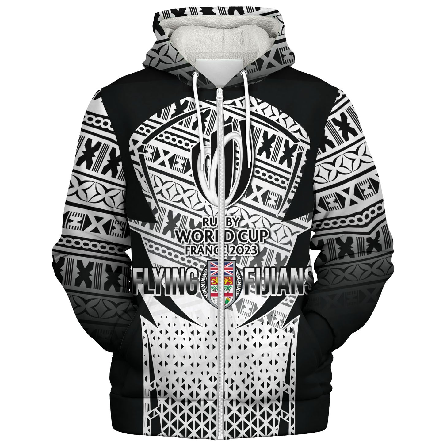 Fiji Sherpa Hoodie Flying Fijians Rugby Cup (Black-White Ver)