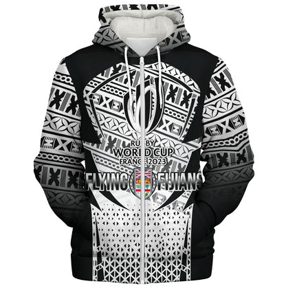 Fiji Sherpa Hoodie Flying Fijians Rugby Cup (Black-White Ver)