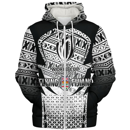 Fiji Sherpa Hoodie Flying Fijians Rugby Cup (Black-White Ver)