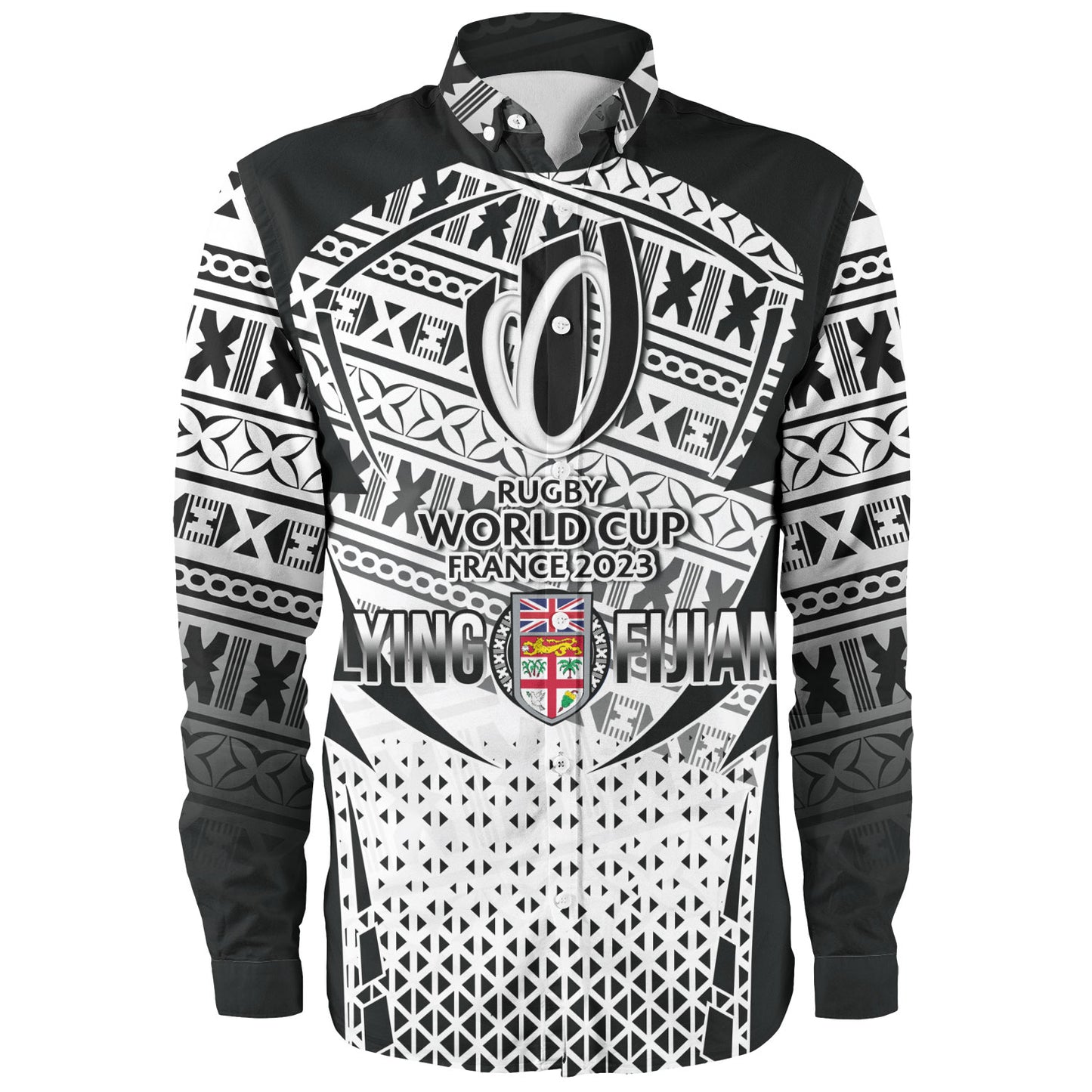 Fiji Long Sleeve Shirt Flying Fijians Rugby Cup (Black-White Ver)