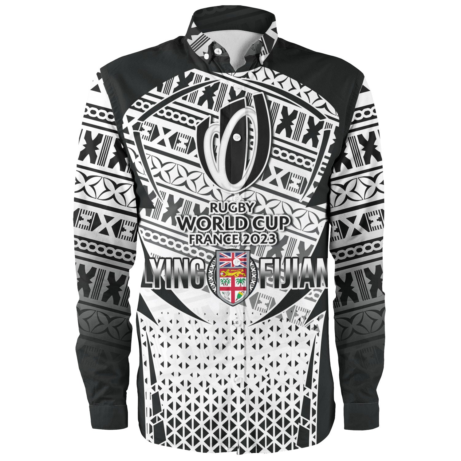 Fiji Long Sleeve Shirt Flying Fijians Rugby Cup (Black-White Ver)